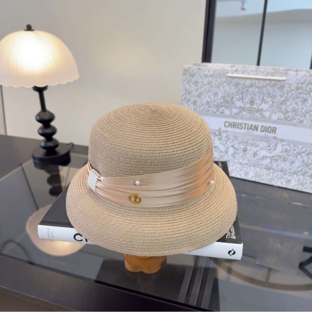 Miu Miu Beige Straw Bucket Hat with Satin Band & Pearl Detail - Picture 3 of 6